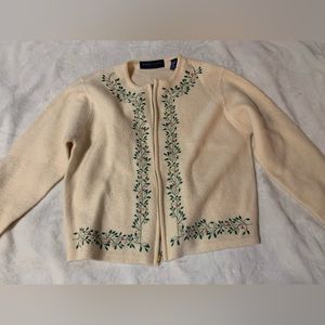 Vintage Handmade Karen Scott Embroidered 100% Wool Sweater Cottagecore